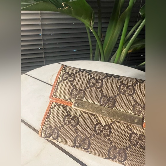 Gucci Handbags - AUTHENTIC GUCCI Tri-fold compact wallet purse 131887 GG canvas Beige Orange